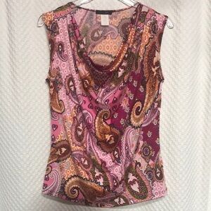 Paisley Cowl Neck Sleeveless Top - Pink/Magenta
